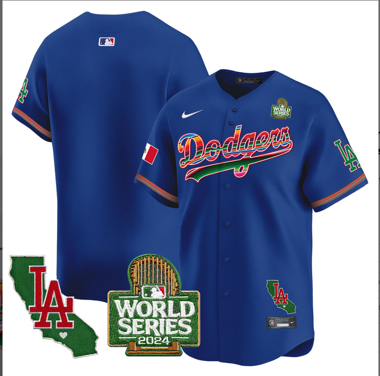 Men MLB Mexico Los Angeles Dodgers blank blue  2024 World Series Champions Patch Jersey 2024110